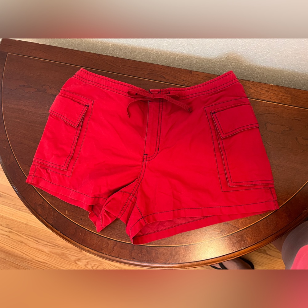 Cute red board shorts, low-rise w/ side pockets, by Old Navy, size 8